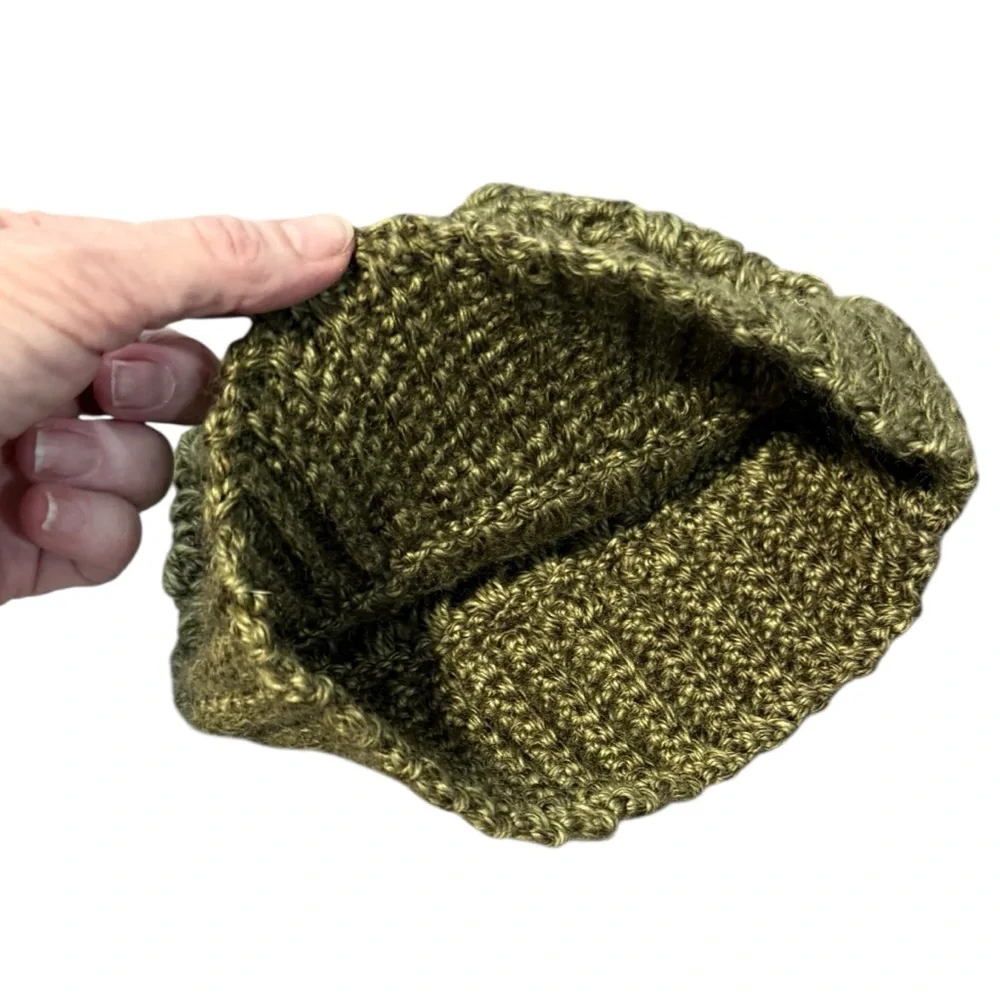 Chunky Crochet Knit Green Beanie Cottagecore Natural